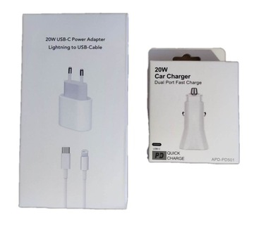 ŁADOWARKA SAMOCHODOWA USB C 20W DO IPHONE +WTYCZKA