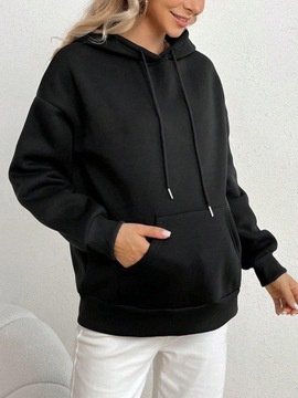 BLUZA Z KAPTUREM CIĄŻOWA CZARNA DRESOWA Z NADRUKIEM NA PLECACH SHEIN 36