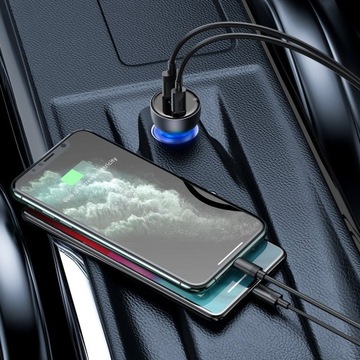 BASEUS MOCNA ŁADOWARKA SAMOCHODOWA ZASILACZ USB-A USB-C 65W Z KABELEM USB-C