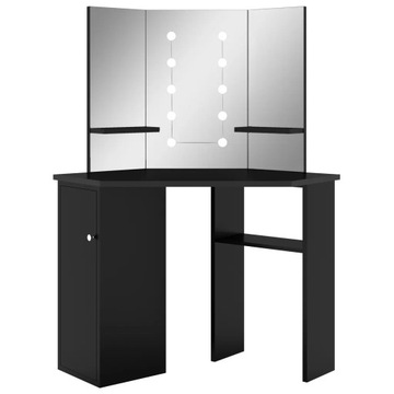 Toaletka narożna z lampkami LED, czarna, 111 x 54