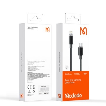MCDODO ЗАРЯДНОЕ УСТРОЙСТВО USB-C LIGHTNING CABLE ДЛЯ IPHONE 11 12 13 14 PRO 1M ЧЕРНЫЙ