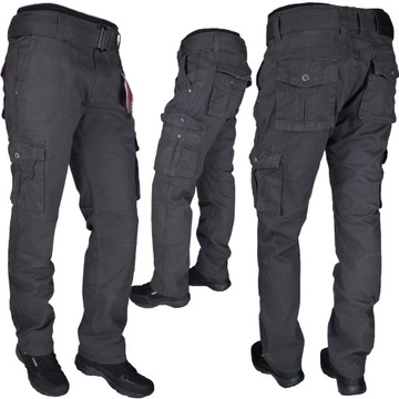 SPODNIE BOJÓWKI SZARE STRETCH z Paskiem Różne Rozmiary r. 40 IT/Th-7