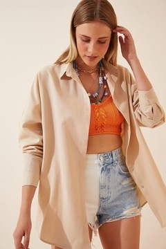 BIG DART Рубашка женская бежевого цвета, оверсайз, размер 44