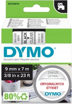DYMO Taśma D1 40910 9mm 7m czarny/przezroczysty