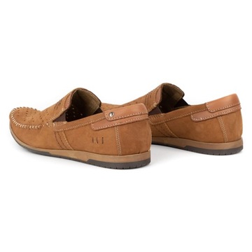 Buty męskie skórzane mokasyny wsuwane na lato ażurowe 876L camel brąz 42