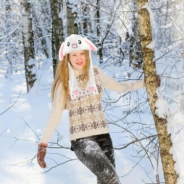 ШАПКА КРОЛИКА ДВИГАЮЩИЕ УШИ НАРЯД БЕЛОГО КРОЛИКА ДЛЯ ДЕВОЧКИ ЗИМОЙ