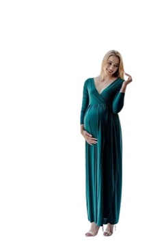 Sukienka Maxi Ciążowa I Do Karmienia Elegancka Z Gumką Pod Biustem 3/4Rękaw