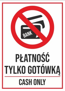 Płatność tylko gotówką TABLICZKA PCV