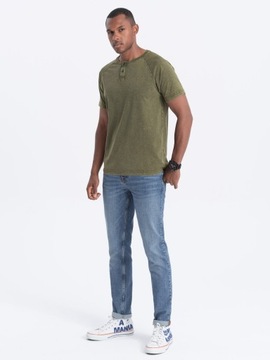 T-shirt męski henley ciemnooliwkowy V4 S1757 XL