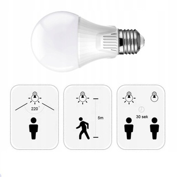 3x Żarówka LED 9W Czujnik Ruchu Zmierzchu 4000K