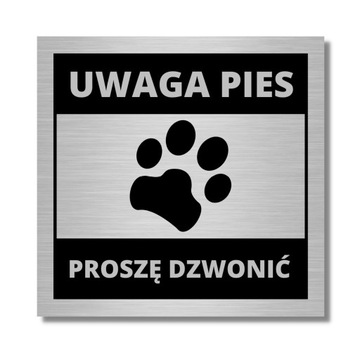 TABLICZKA OSTRZEGAWCZA UWAGA PIES PIKTOGRAM UV ALUMINIUM 10X10CM DZWONEK