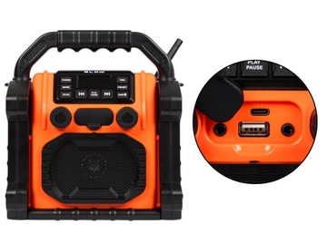 Строительное радио FM 20W RMS Bluetooth 5.1 PowerBank USB-C AUX LED IP55