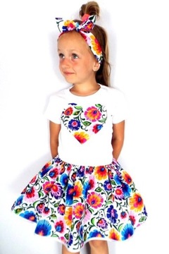 SPÓDNICA sukienka ŁOWICKA koszulka + OPASKA 158