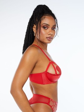 SAVAGE X FENTY CZERWONY BŁYSZĄCY BIUSTONOSZ typu Caged Quarter Cup 34A 75A