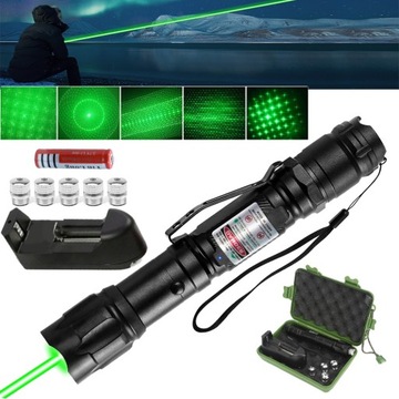 POTĘŻNY LASER ZIELONY WSKAZNIK LASEROWY WIELKA AKU + ŁADOWARKA I NAKŁADKA
