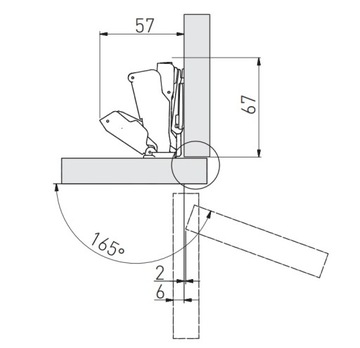 Самозакрывающаяся угловая мебельная петля 165 градусов GTV FI35 бесшумное закрывание + направляющая