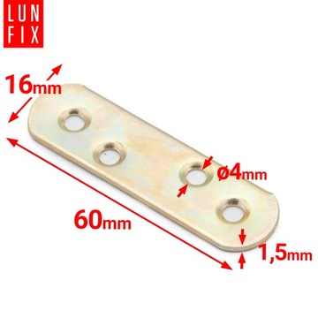 Łącznik meblowy płaski 60 x 16 stalowy metalowy blaszka płytka 50szt.