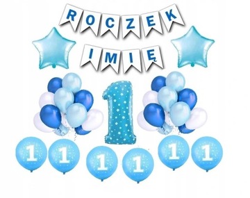 Zestaw Balony Roczek 1 Urodziny Chłopiec Niebieski
