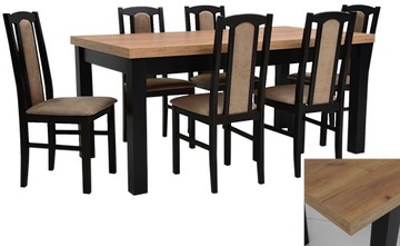 Drewniany komplet stół 90x170/250 i 6 krzeseł BEŻ