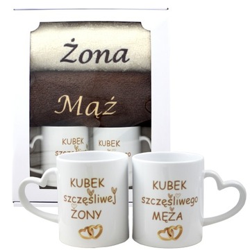 Prezent zestaw 2 RĘCZNIKÓW i 2 KUBKI ŚLUB wesele Rocznicę 1-99 żony WZORY