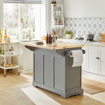 SoBuy Szara Wyspa kuchenna Stół Barowy Składany Blat na kółkach FKW71-II-HG