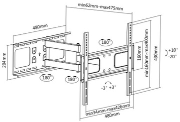 Крепление для ЖК-/LED-телевизора SIGNAL LPA36-443A 55 дюймов, поворотное