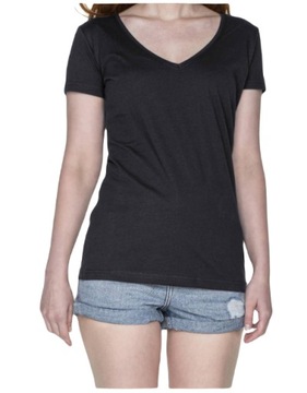 koszulka damska w serek t-shirt v-neck czarna XL