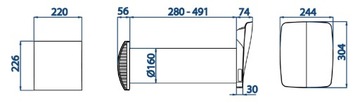 Компактная настенная установка рекуперации тепла KERS+50 160 с дистанционным управлением, датчик влажности 50 м3/ч
