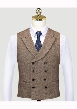 Men's Double Breasted Slim Vest Wedding Wool Herri