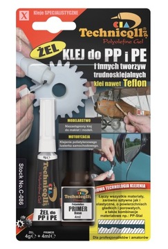 KLEJ do plastiku PP, PE i PTFE w żelu 4g+4ml