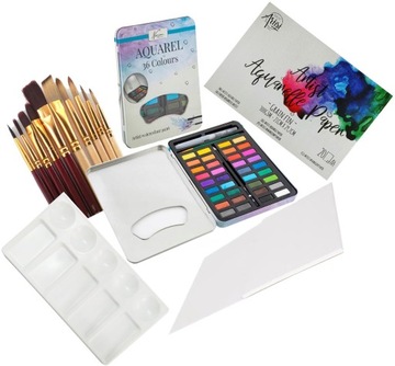 FARBY AKWARELOWE BLOK PALETKA PĘDZLE AKWARELE