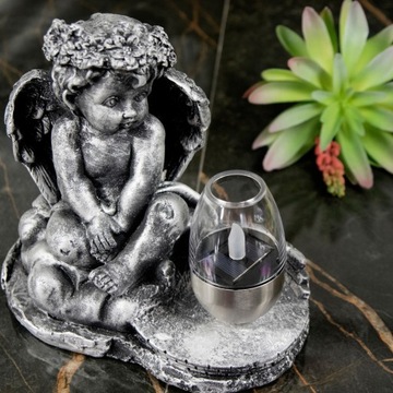 СЕРАЯ ГИПСОВАЯ ФИГУРКА Гробница СОЛНЕЧНАЯ СВЕТОДИОДНАЯ ЛАМПА