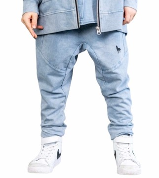 Spodnie dresowe vintage wash błękitne MashMnie 128/134