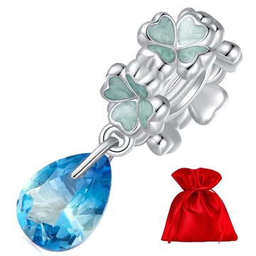 G784 Zielone czterolistne koniczynki srebrny charms koralik beads