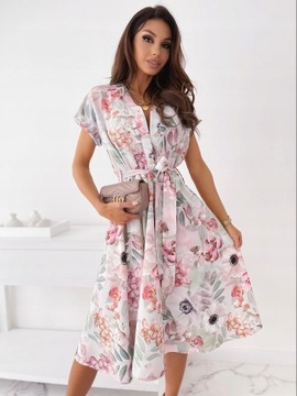 ELEGANCKA SUKIENKA VINTAGE SUKNIA MIDI WZORY XL