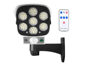 LAMPA SOLARNA ATRAPA KAMERY 2W1, 20W 77 LED PILOT, CZUJNIK RUCHU ZMIERZCHU