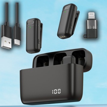 НАБОР БЕСПРОВОДНЫХ МИКРОФОНОВ ИЗ 2 МИКРОФОНОВ APPLE ANDROID USB-C