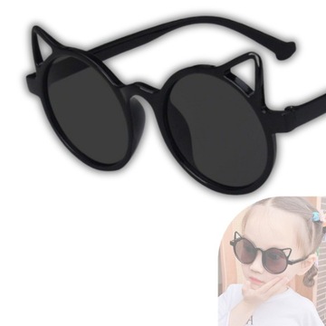 OKULARY PRZECIWSŁONECZNE KOCIE USZY DLA DZIECI KOTEK ZWIERZĘTA CZARNE