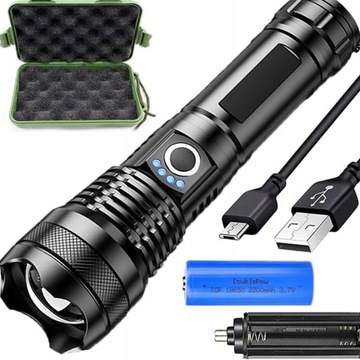 MOCNA LATARKA MILITARNA WOJSKOWA ETUI WODOODPORNA ŁADOWANA USB BATERIE 2w1