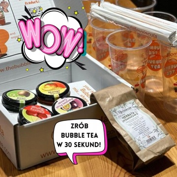 BUBBLE TEA - ZESTAW KUBKI SŁOMKI na 6x700ml JAGODA AGREST CYTRYNA TRUSKAWKA