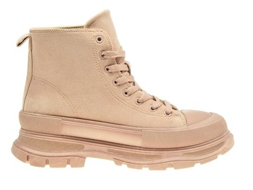 Zamszowe trampki platforma 231-2 Khaki