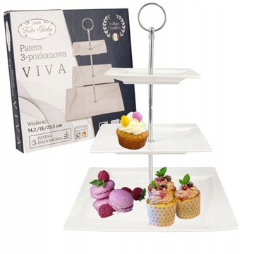 PATERA PORCELANOWA TRZYPOZIOMOWA PIĘTROWA STOJAK NA ciasto owoce VIVA