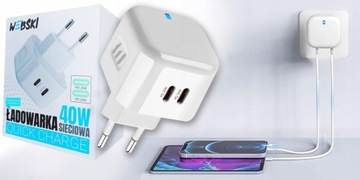 ЗАРЯДНОЕ УСТРОЙСТВО для ВИЛКИ С ПЕРПЕНДИКУЛЯРНЫМИ КОНТАКТАМИ 2 x USB TYPE C, мощность 40 Вт.