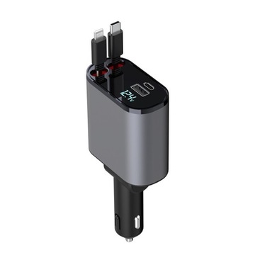 WYSUWANA ŁADOWARKA SAMOCHODOWA OBROTOWA 120 W USB-C+ OŚWIETLENIE ZAPALNICZKA
