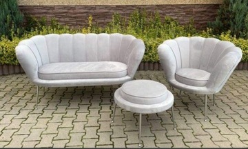 ZESTAW MUSZELKA Sofa +fotel+podnóżek GLAMOUR