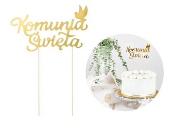 Topper ozdoba na tort na KOMUNIE komunijny do deserów złoty Komunia Święta