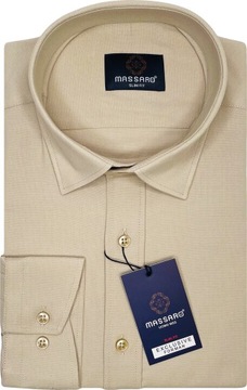 Elegancka beżowa koszula męska z lycrą o delikatnej strukturze SLIM-FIT