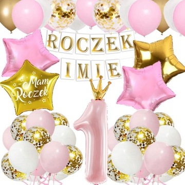 ZESTAW ROCZEK + IMIĘ BANER BALONY 1 URODZINY
