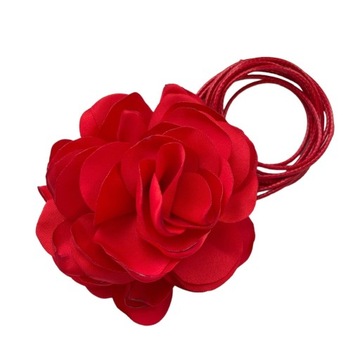 Naszyjnik choker elegancki czerwony kwiat ozdoba na szyję wiązany rzemyk