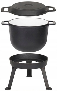 Kociołek żeliwny emaliowany 3w1 stojak+ patelnia 10 L
